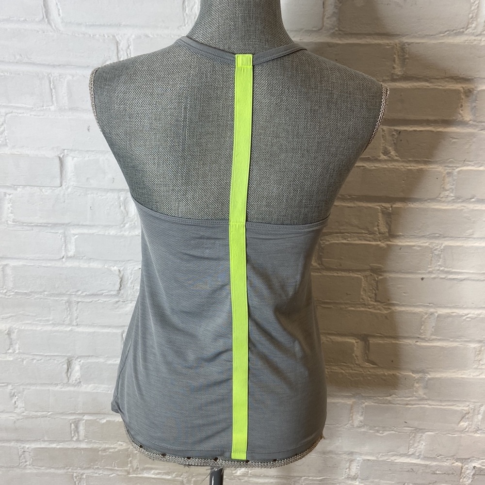 Athleta Gray Perforated Tank with Neon Racer Back Stripe Size XS Tank Top